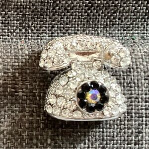 Brooch Rotary Phone With Rhinestones!  Itty bitty 7/8” x 1/2”.